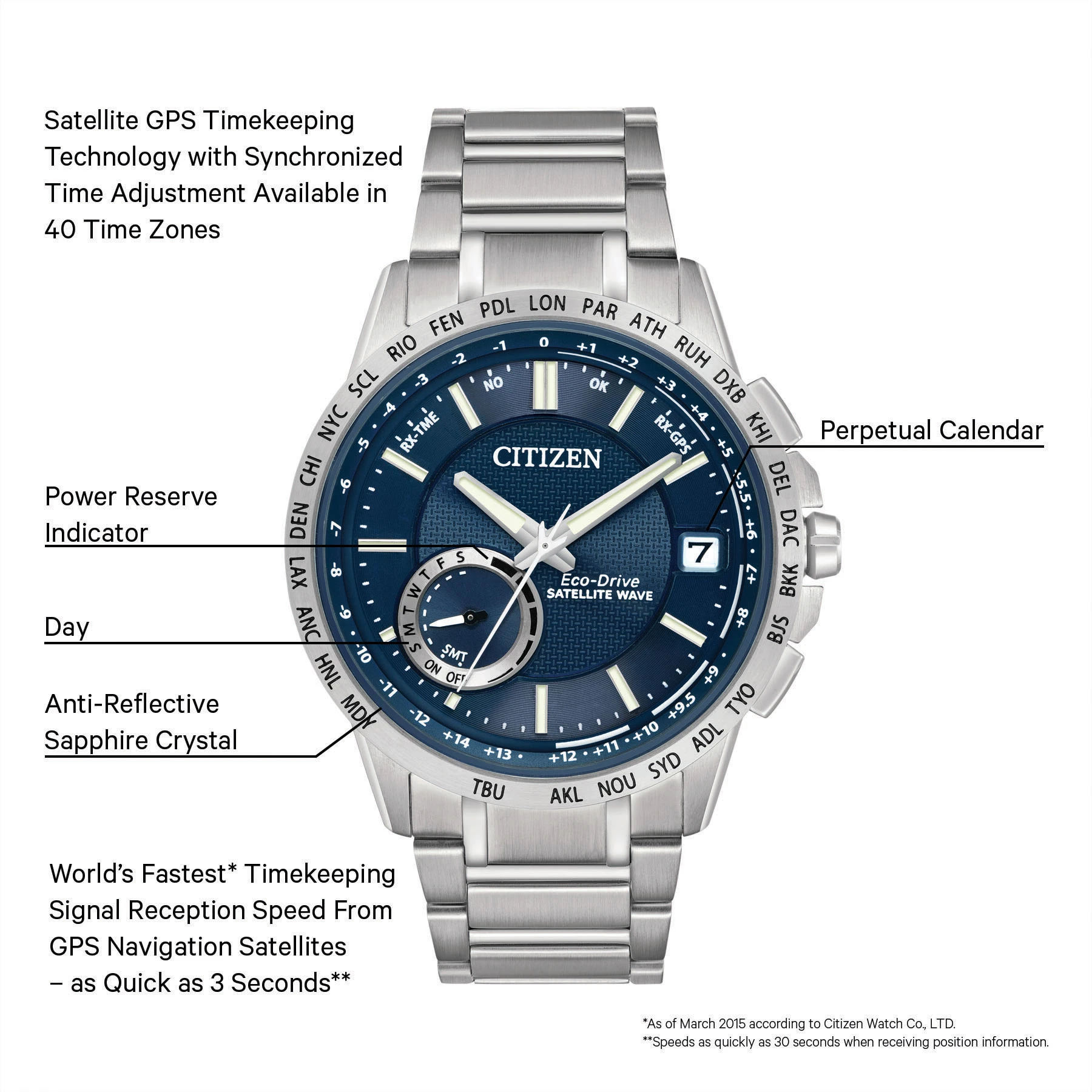 Satellite Wave World Time GPS - Men's Blue CC3000-89L Watch | CITIZEN